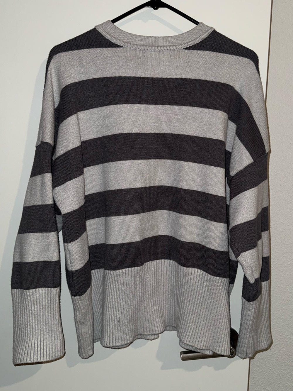 Kendall & Kylie Men's Light Gray and Charcoal Striped Crewneck Sweater - Picture 3 of 3